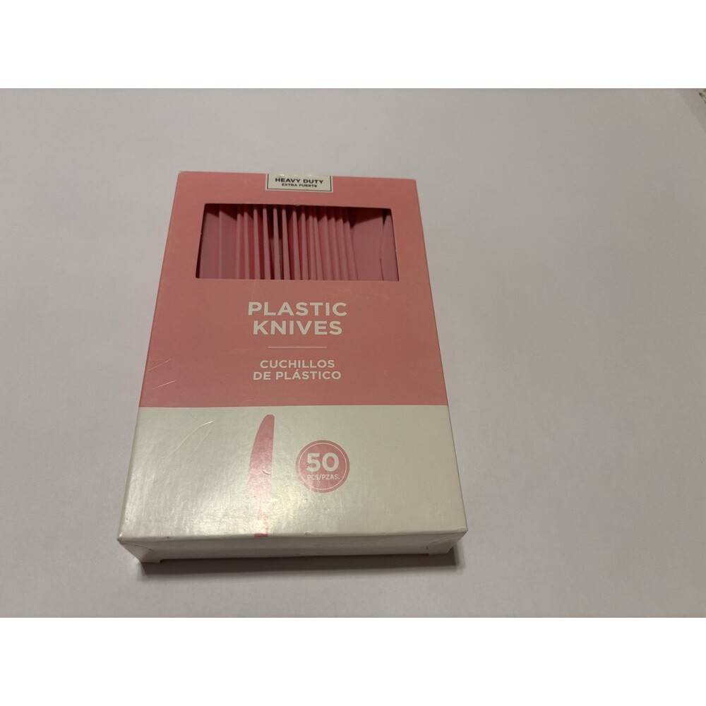 50 Pastel Pink Amscan Premium Heavy Duty Reusable Dishwasher Safe Plastic Knives